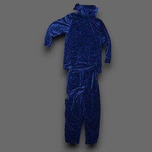 FEELGOODSTORE Women's Sz M Blue Velour Mock Neck Top & Pants Outfit